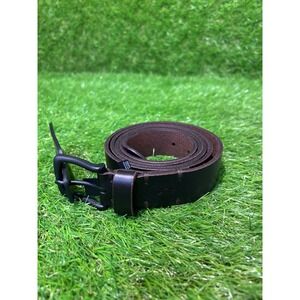 All Saints Dark Brown Leather 32MM Belt with Black Buckle Goat Emblem Size 44